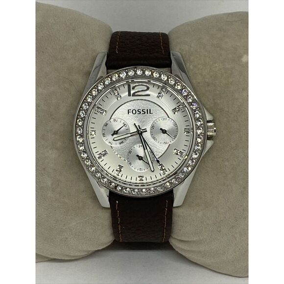Fossil Riley ES3202 Women's Brown Leather Analog Dial Quartz Wrist Watch RQ300 - Picture 1 of 12